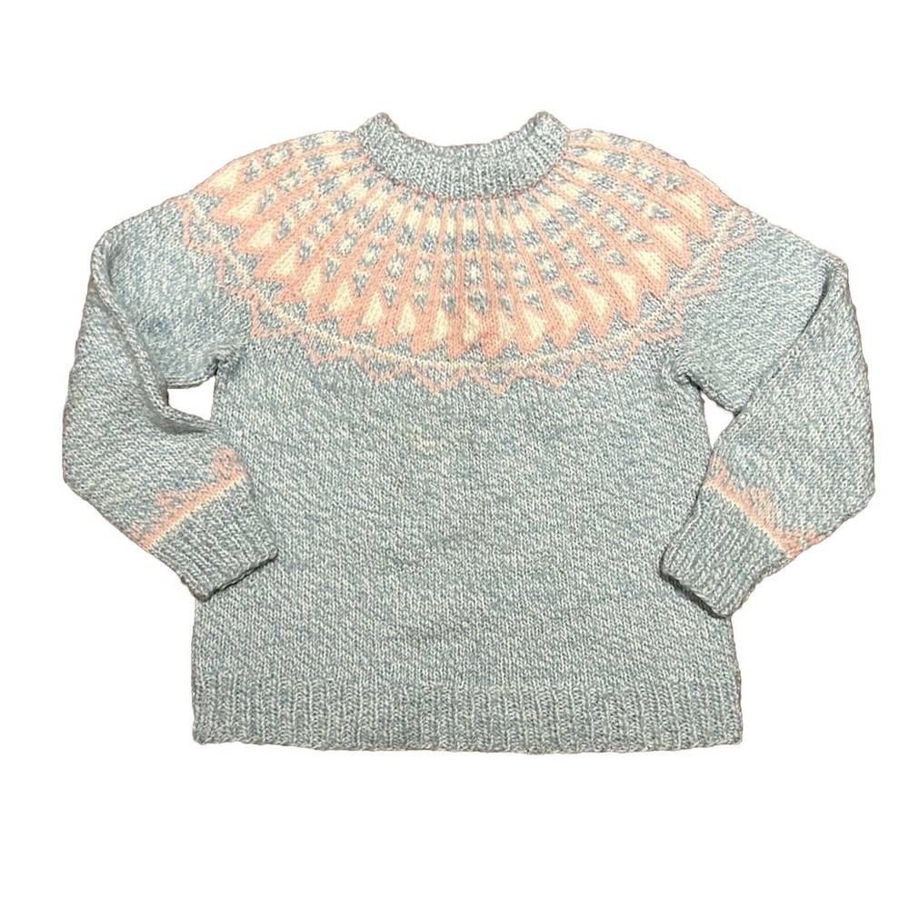 Vintage Mary Maxim Sweater Wool Fair Isle Nordic Ski Women's L XL* Hand Knitted